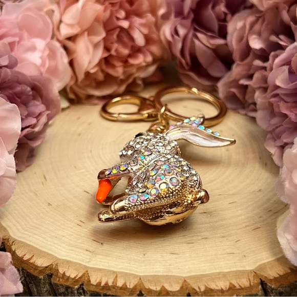 Silver Crystal Bunny Rabbit with Carrot Keychain Charm - Picture 11 of 16